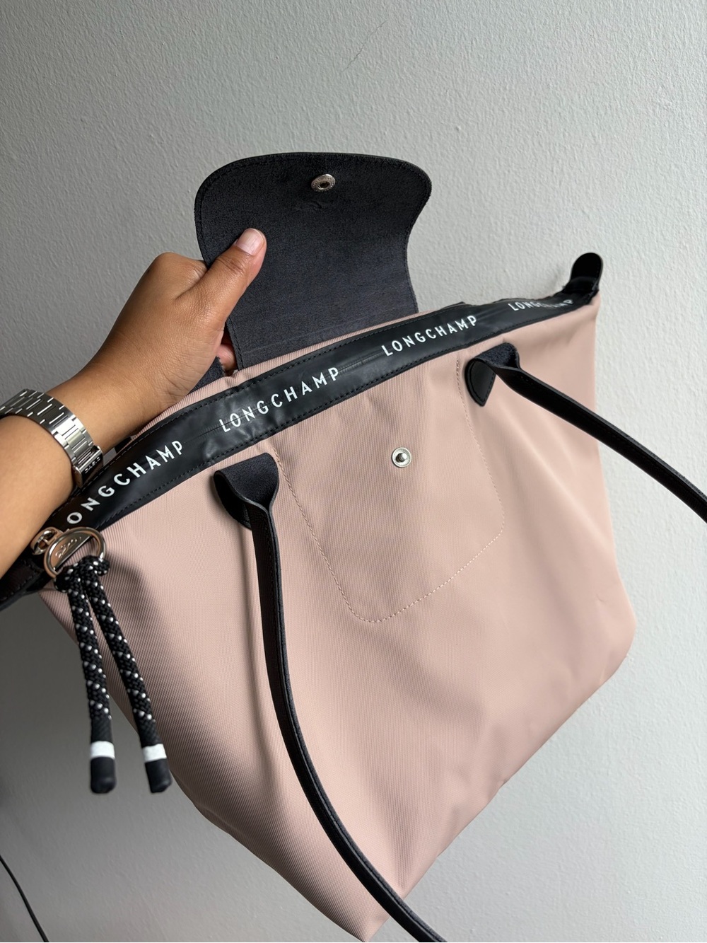 Longchamp Energy XXL Long Handle Dusty Rose Tote with Black Trim - Picture 11 of 14